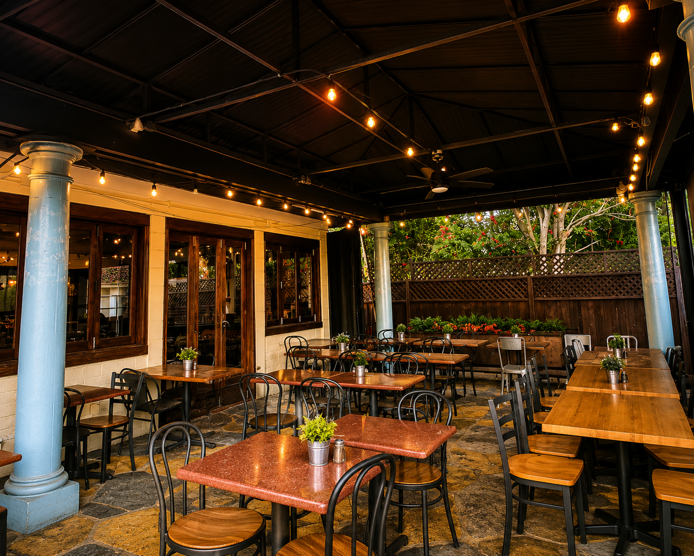 Valencia Café Napa patio at sunset